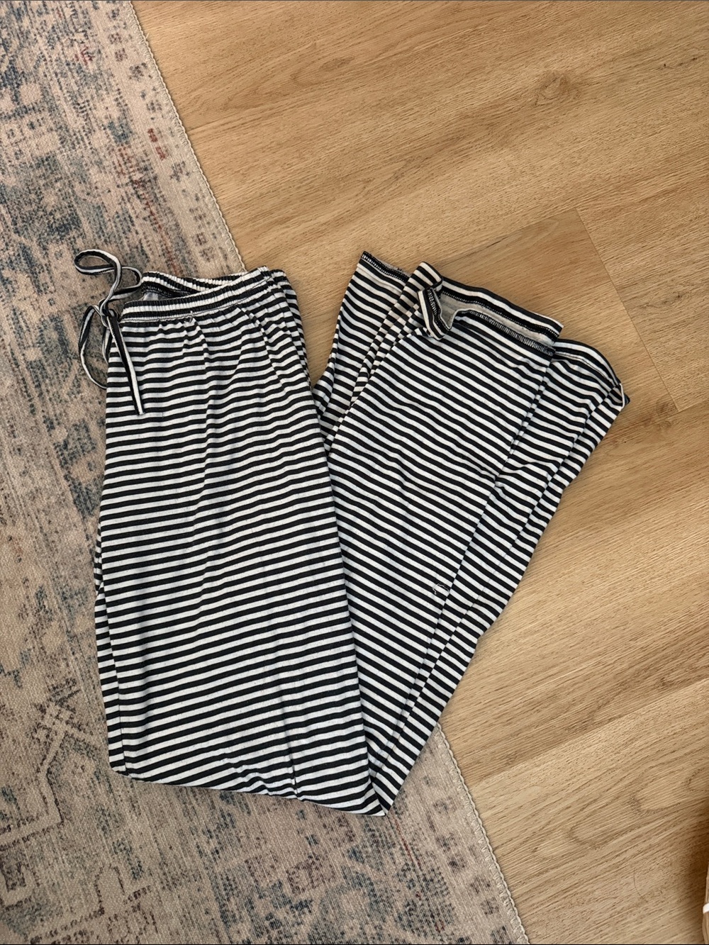 Black and White Striped Drawstring Lounge Pants